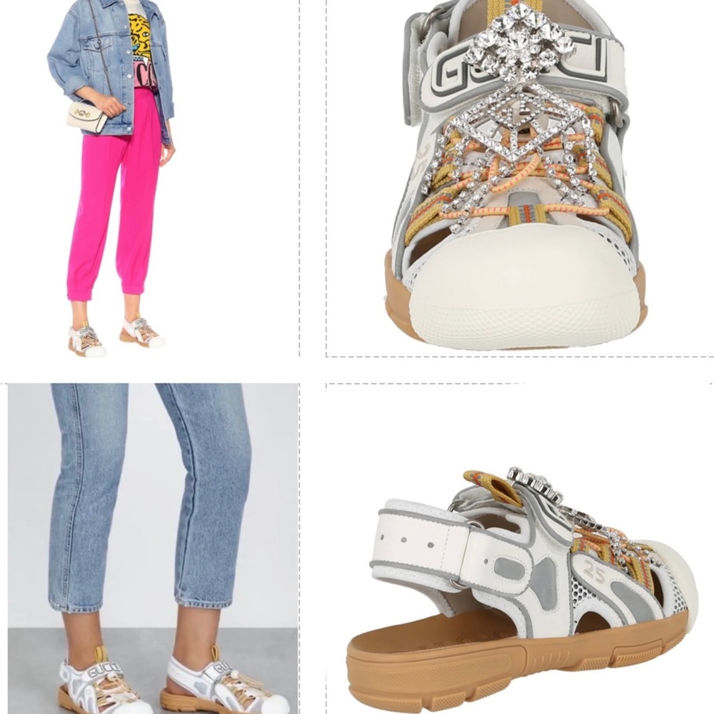 GUCCI SNEAKER MULES WITH LOTS OF BLING, DETACHABLE RHINESTONES FOR CASUAL LOOK